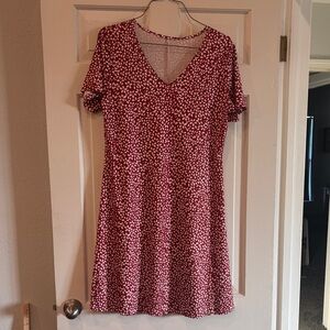 Red and White Patterned Women's Dress